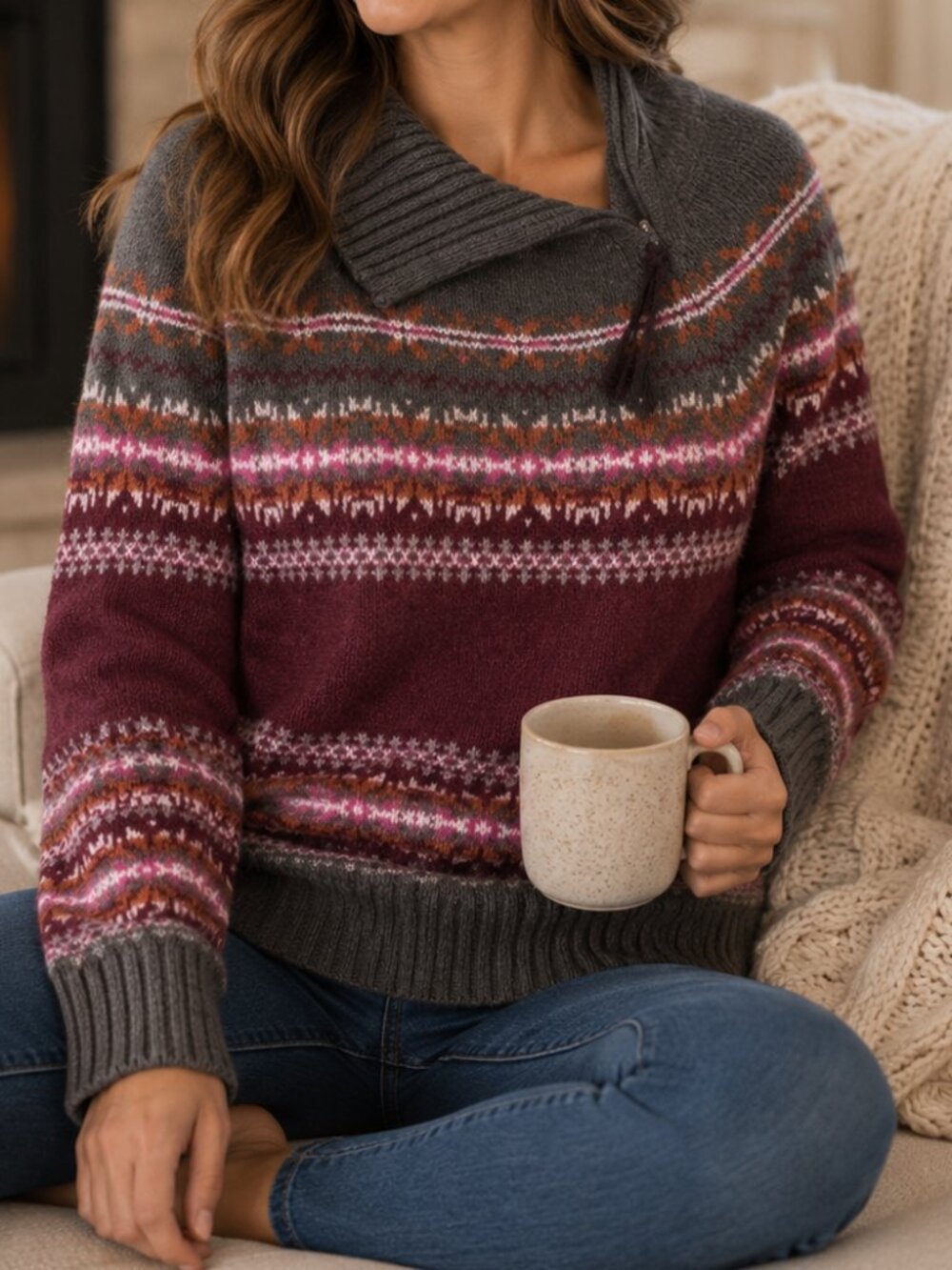 Mountain Lake Cotton Chunky Warm Thick Fall Cozy Sweater Cabincore Cottage - M